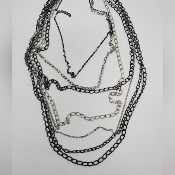 JENNY BIRD MULTI-STRAND CHAIN NECKLACE SILVER GUNMETAL FASHION JEWELRY WOMEN - Picture 13 of 16